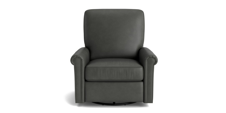 Living Bassett Motion Seating | Thompson Leather Panel Arm Swivel Glider