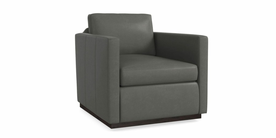 Living Bassett Motion Seating | Myles Leather Thin Track Arm Swivel Chair