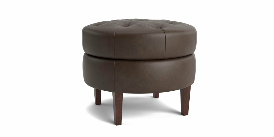 Living Bassett Ottomans & Benches | Delway Round Leather Ottoman