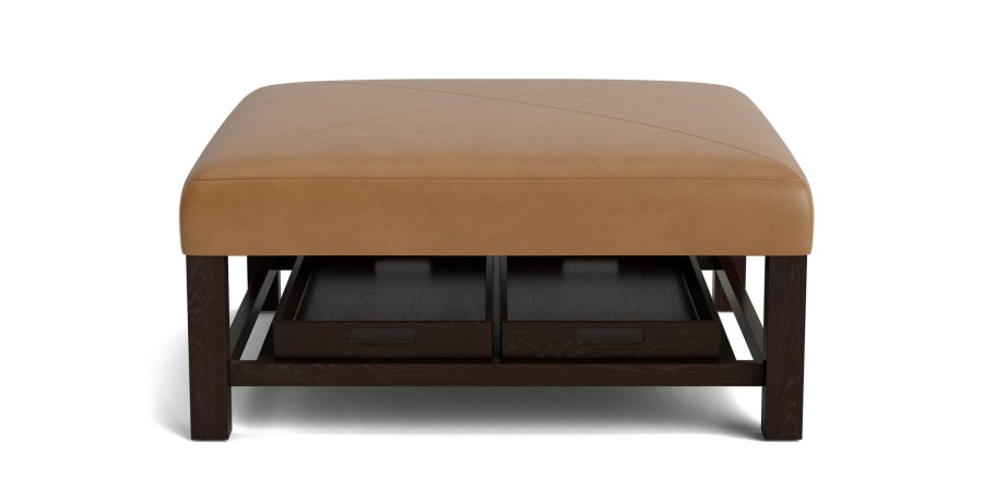 Living Bassett Leather Seating | Lori Leather Ottoman With Trays