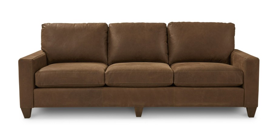 Living Bassett Leather Seating | Premier Custom Leather Track Arm Sofa