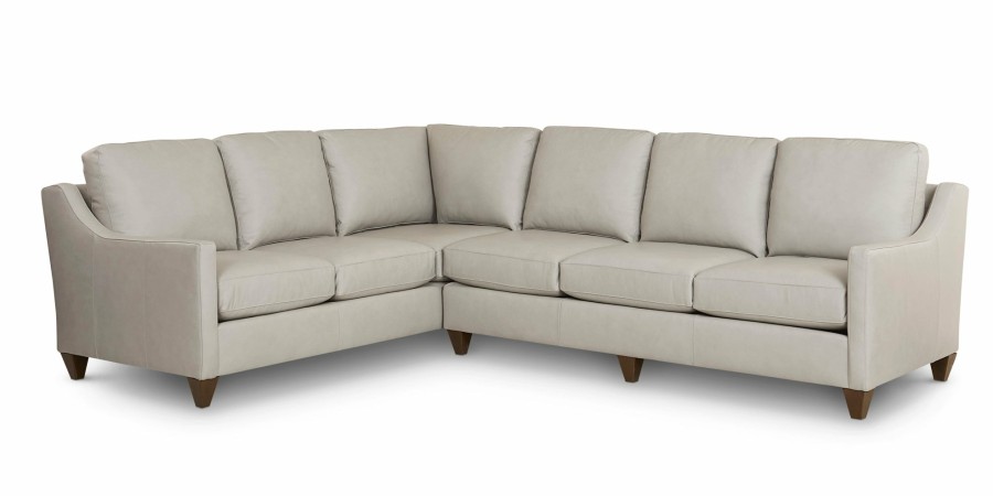 Living Bassett Leather Seating | Premier Custom Leather Slope Arm L-Shaped Sectional