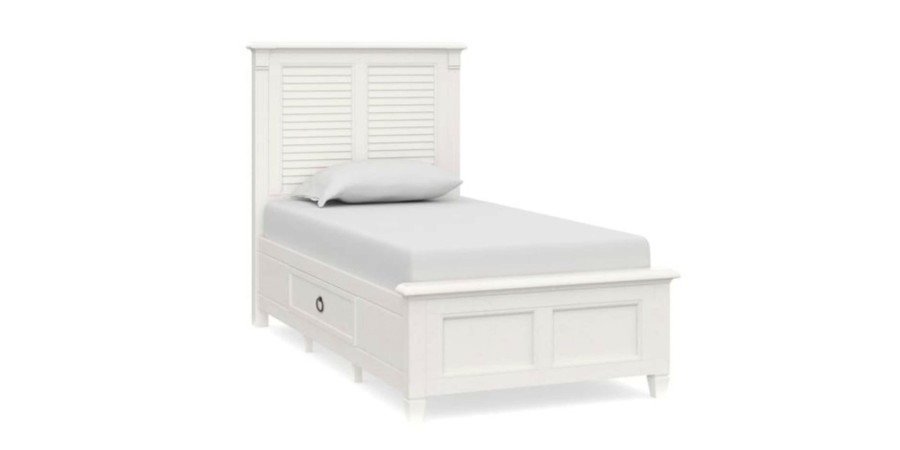 Bedroom Bassett | Shoreline Sea Salt Louvered Storage Bed