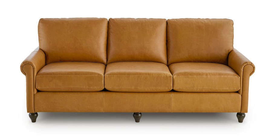 Living Bassett Leather Seating | Premier Custom Leather Panel Arm Sofa